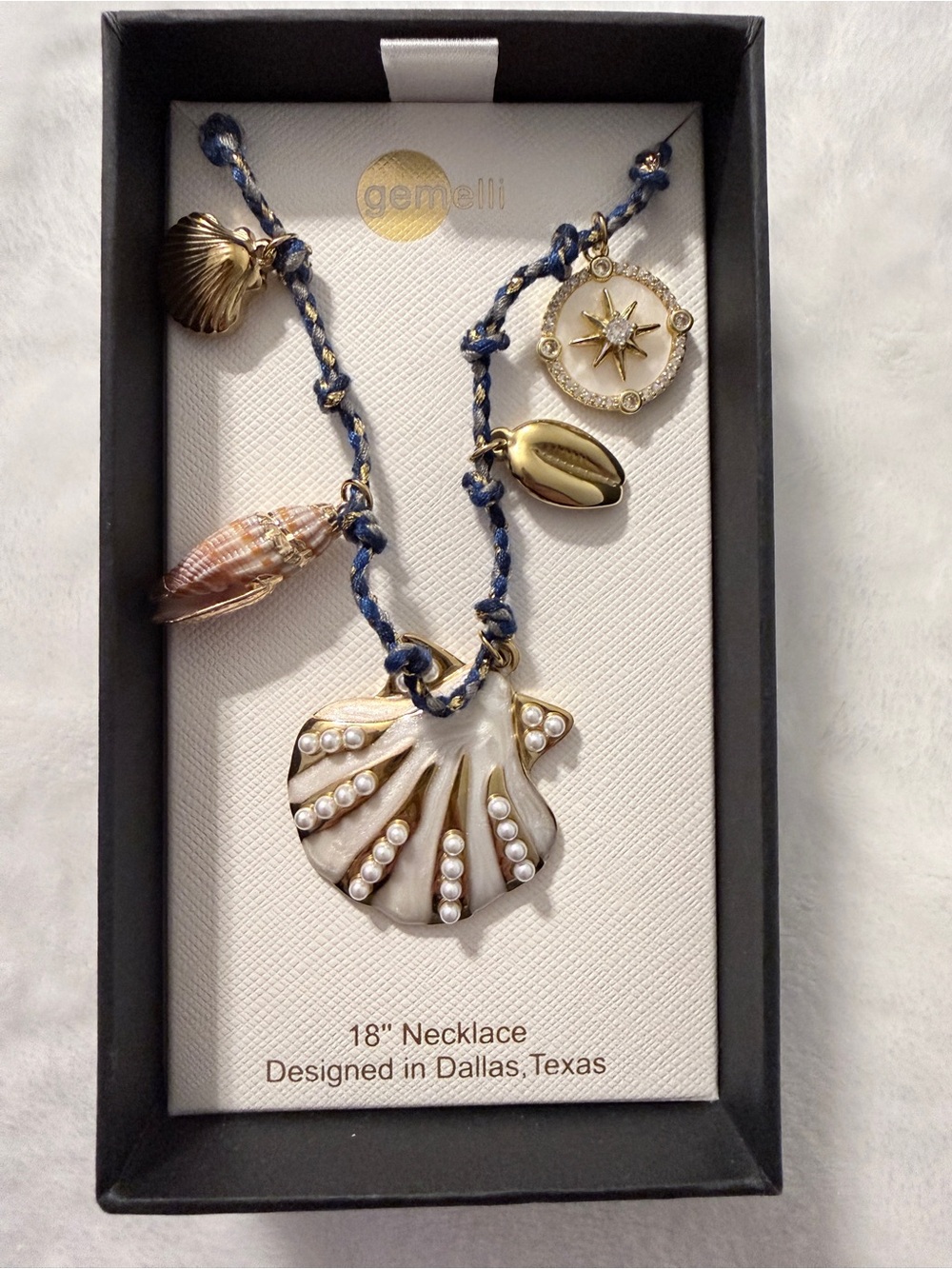 Gemelli Navy and Gold Shell Charm Necklace
